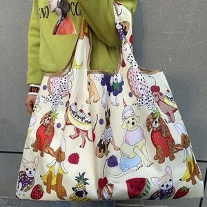 Dog Print Foldable Tote Bag Collapsible Compact Shopping Bag
